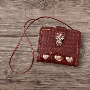 Vintage Western Brown Woven Crossbody Bag w/ Silver Hearts